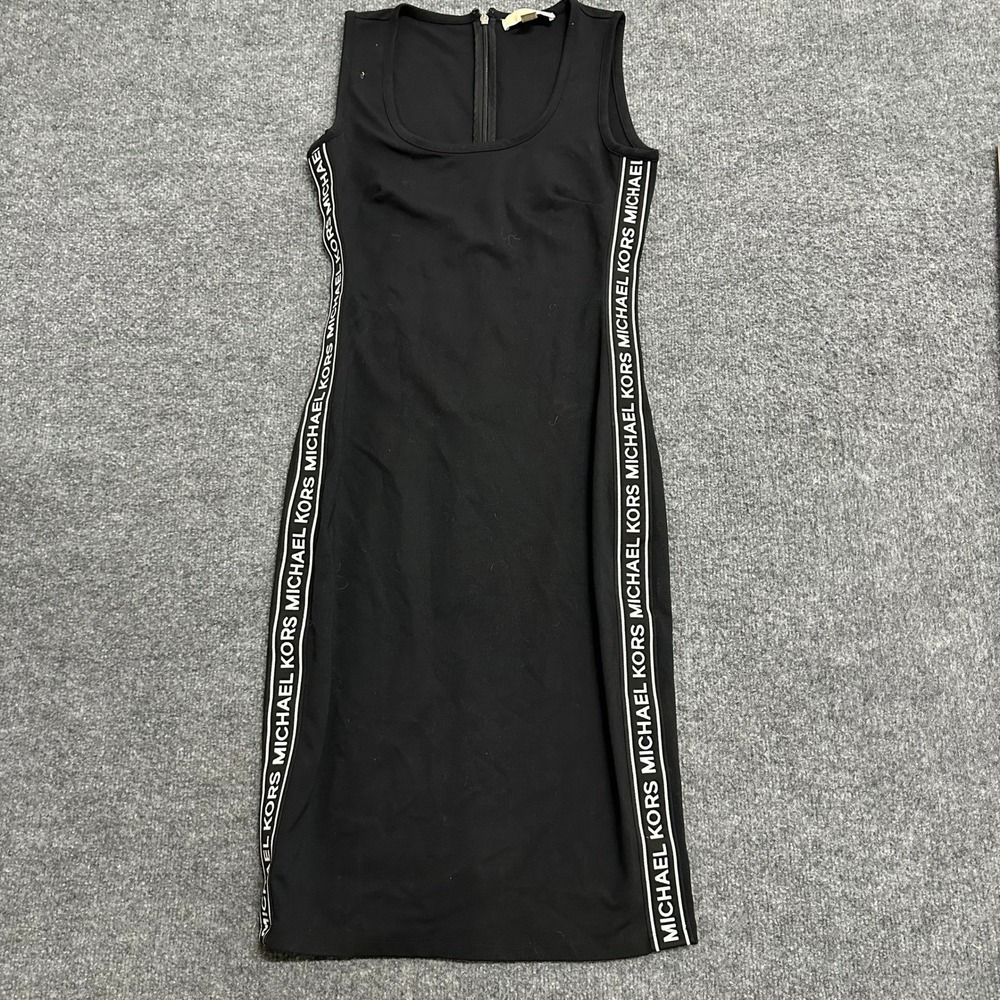 Michael Kors Dress Womens Size S Black Logo Tape Side Stripe Sleeveless Bodycon